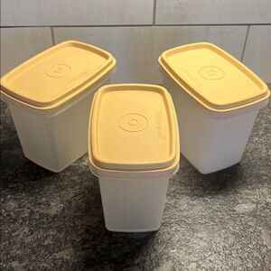 Tupperware Shelf Savers  Tan Food Storage Set. Set of 3.  Like new condition